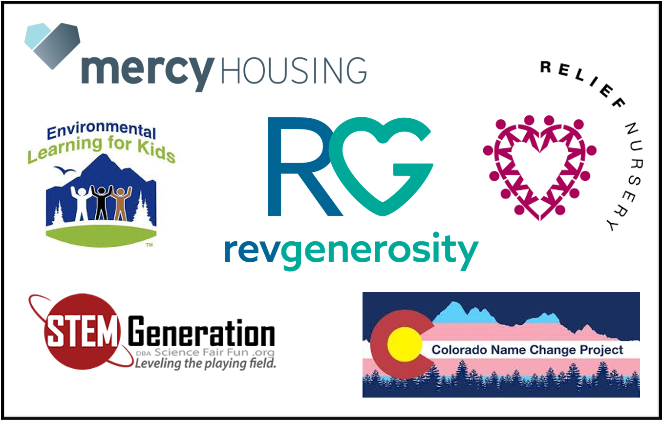 Logos of organizations supported through RevGens philanthropic efforts.